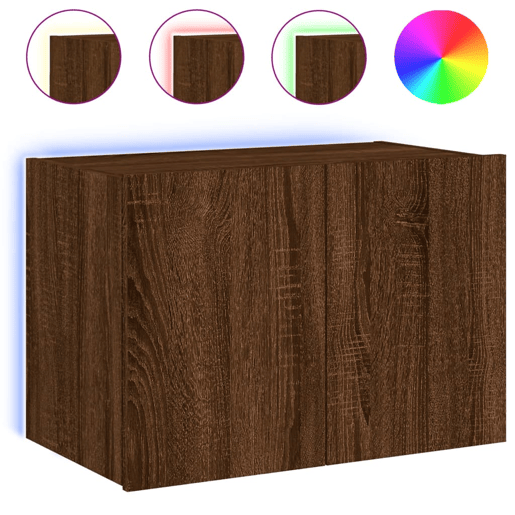 Móvel parede p TV - Armário TV c luzes LED 60x35x41 cm carvalho castanho