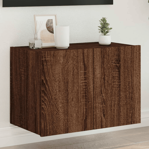 Móvel parede p TV - Armário TV c luzes LED 60x35x41 cm carvalho castanho