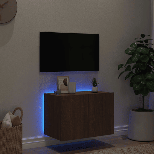 Móvel parede p TV - Armário TV c luzes LED 60x35x41 cm carvalho castanho