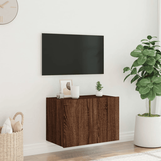 Móvel parede p TV - Armário TV c luzes LED 60x35x41 cm carvalho castanho