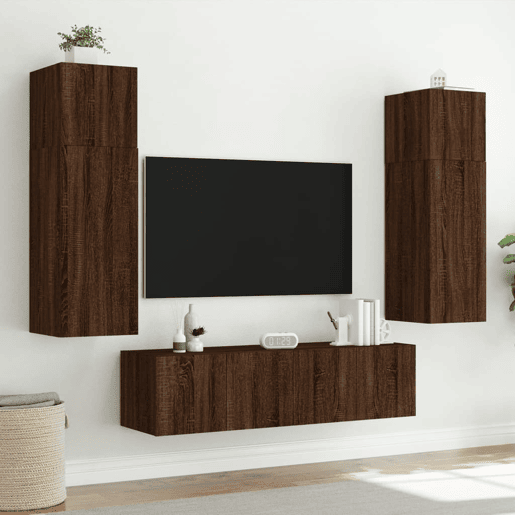 Móvel parede p TV - Armário TV c luzes LED 60x35x41 cm carvalho castanho