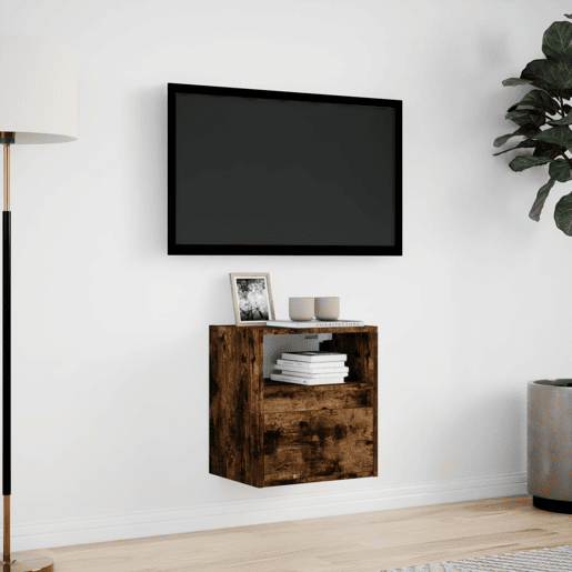 Móvel de parede p TV - Armário de TV c luzes LED 41x31x45 cm carvalho fumado