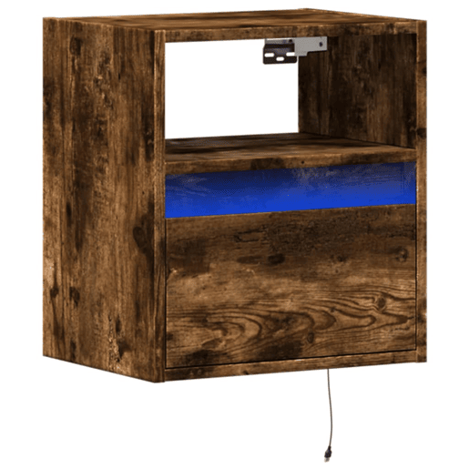 Móvel de parede p TV - Armário de TV c luzes LED 41x31x45 cm carvalho fumado