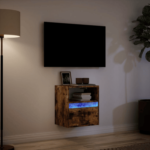 Móvel de parede p TV - Armário de TV c luzes LED 41x31x45 cm carvalho fumado