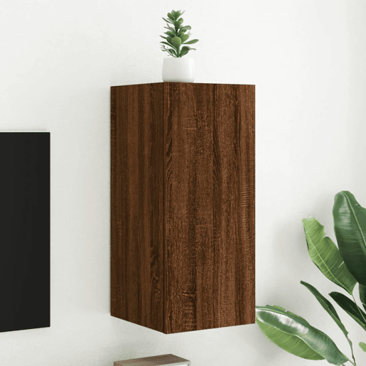Móvel parede p TV - Armário TV c luzes LED 30,5x35x70 cm carvalho castanho