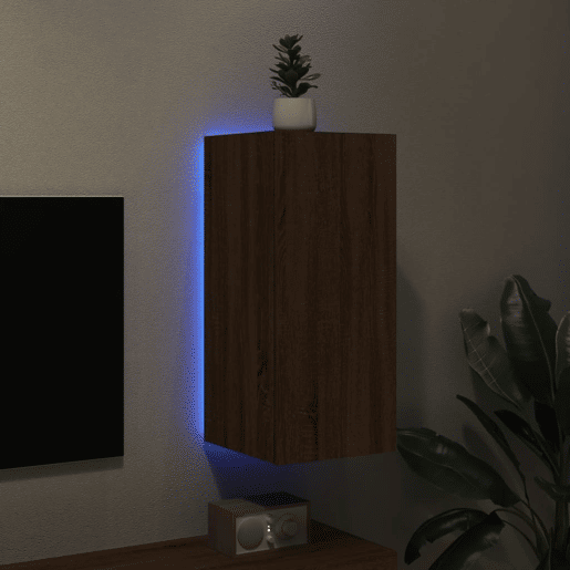 Móvel parede p TV - Armário TV c luzes LED 30,5x35x70 cm carvalho castanho