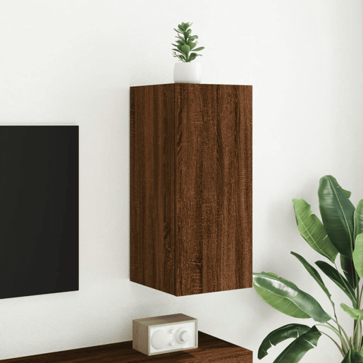 Móvel parede p TV - Armário TV c luzes LED 30,5x35x70 cm carvalho castanho