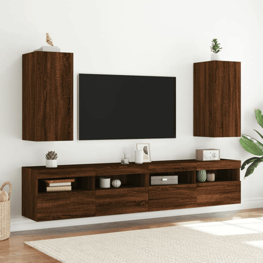 Móvel parede p TV - Armário TV c luzes LED 30,5x35x70 cm carvalho castanho