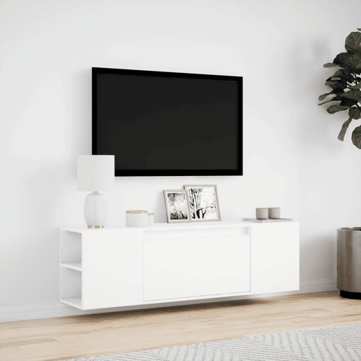 Móvel de parede para TV - Armário de TV com luzes LED 135x31x39,5 cm branco