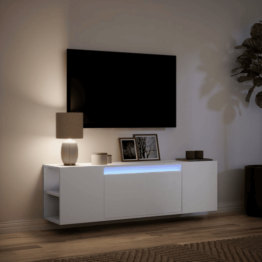 Móvel de parede para TV - Armário de TV com luzes LED 135x31x39,5 cm branco