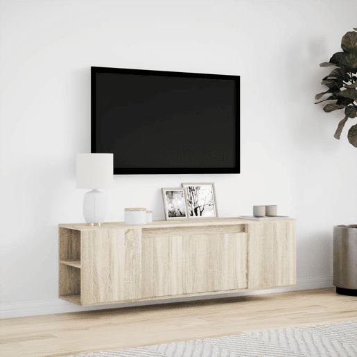 Móvel de parede p TV - Armário de TV cluzes LED 135x31x39,5cm carvalho sonoma