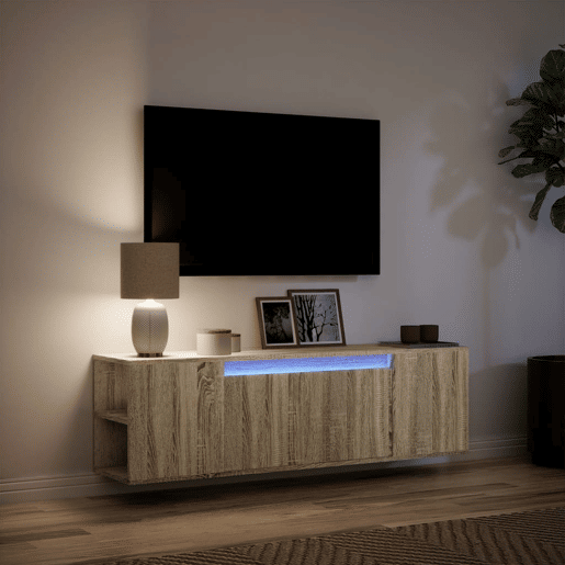 Móvel de parede p TV - Armário de TV cluzes LED 135x31x39,5cm carvalho sonoma