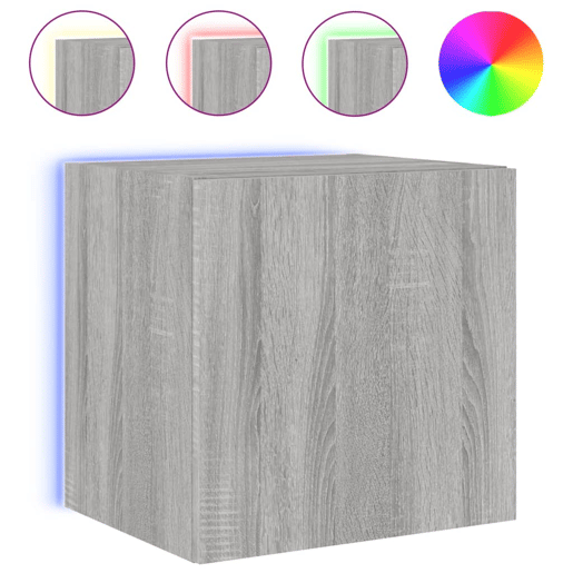 Móvel de parede p TV - Armário de TV c luzes LED 40,5x35x40cm cinzento sonoma