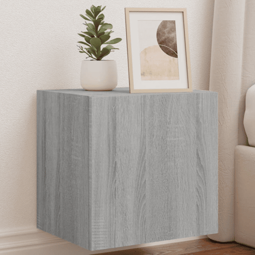 Móvel de parede p TV - Armário de TV c luzes LED 40,5x35x40cm cinzento sonoma