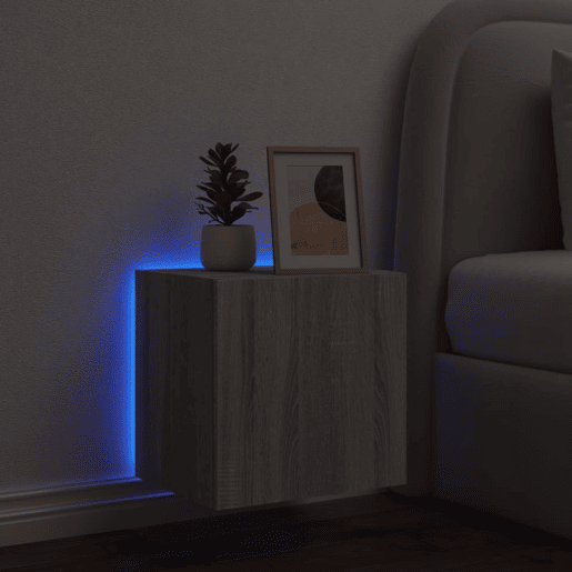 Móvel de parede p TV - Armário de TV c luzes LED 40,5x35x40cm cinzento sonoma