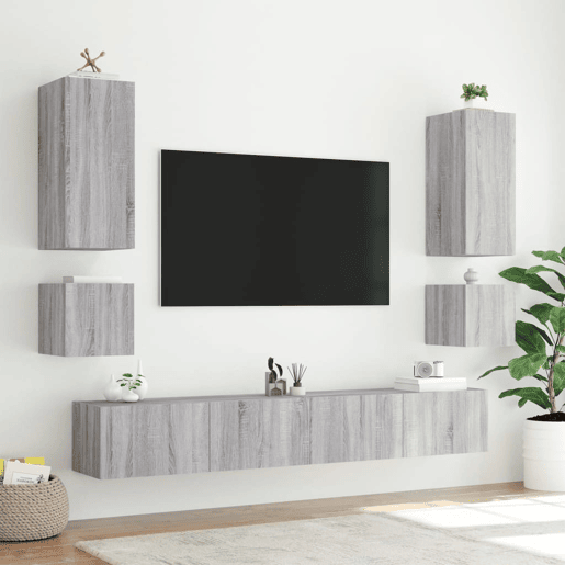 Móvel de parede p TV - Armário de TV c luzes LED 40,5x35x40cm cinzento sonoma