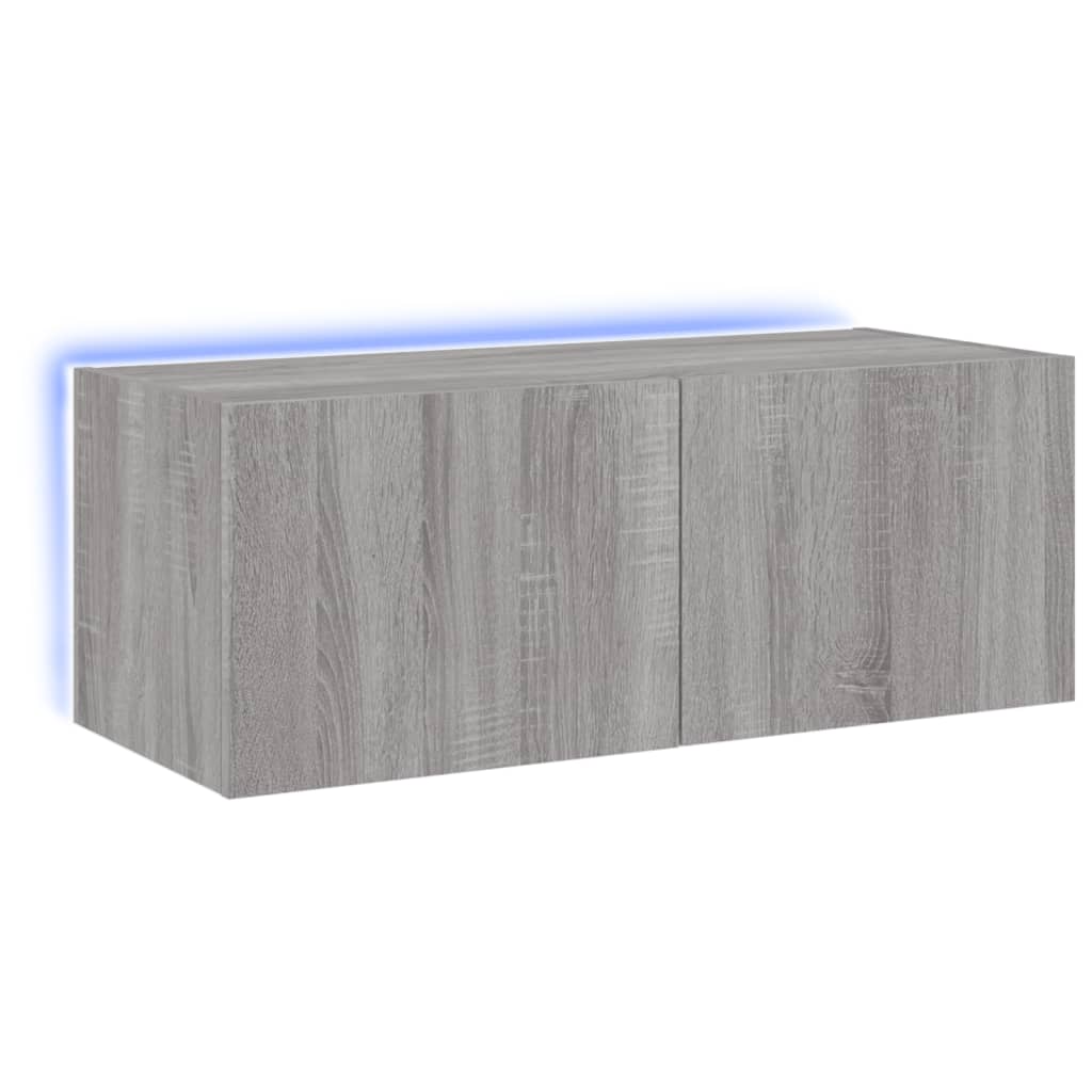 mueble tv - mesa de tv de pared con luces led gris sonoma 80x35x31 cm