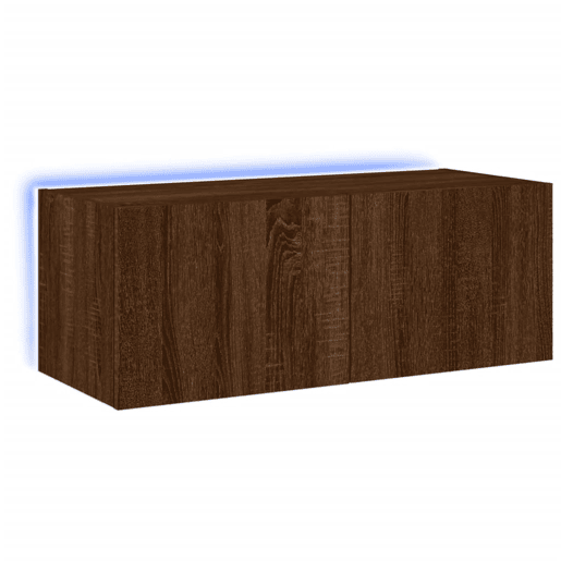 Móvel parede p TV - Armário TV c luzes LED 80x35x31 cm carvalho castanho