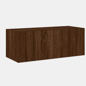 Móvel parede p TV - Armário TV c luzes LED 80x35x31 cm carvalho castanho