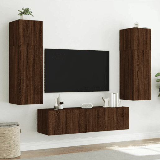 Móvel parede p TV - Armário TV c luzes LED 80x35x31 cm carvalho castanho