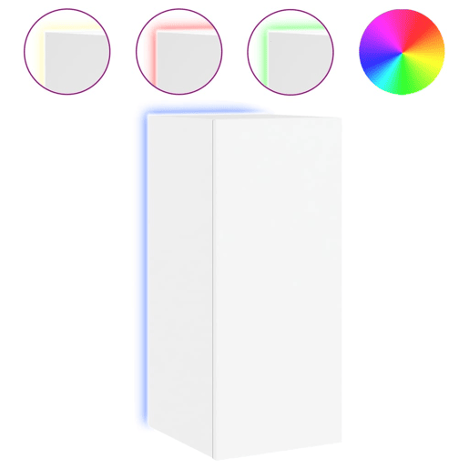 Móvel de parede para TV - Armário de TV com luzes LED 30,5x35x70 cm branco