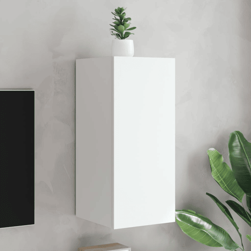 Móvel de parede para TV - Armário de TV com luzes LED 30,5x35x70 cm branco