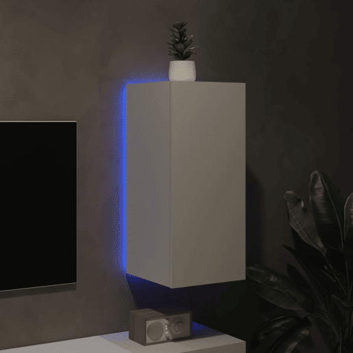 Móvel de parede para TV - Armário de TV com luzes LED 30,5x35x70 cm branco