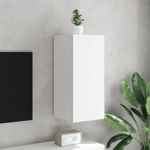 Móvel de parede para TV - Armário de TV com luzes LED 30,5x35x70 cm branco