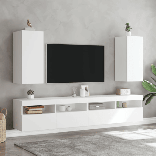 Móvel de parede para TV - Armário de TV com luzes LED 30,5x35x70 cm branco