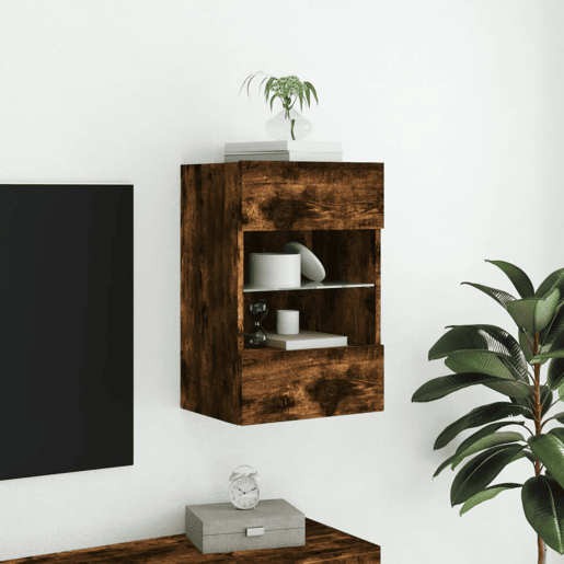 Móvel de parede p TV - Armário de TV c luzes LED 40x30x60,5cm carvalho fumado