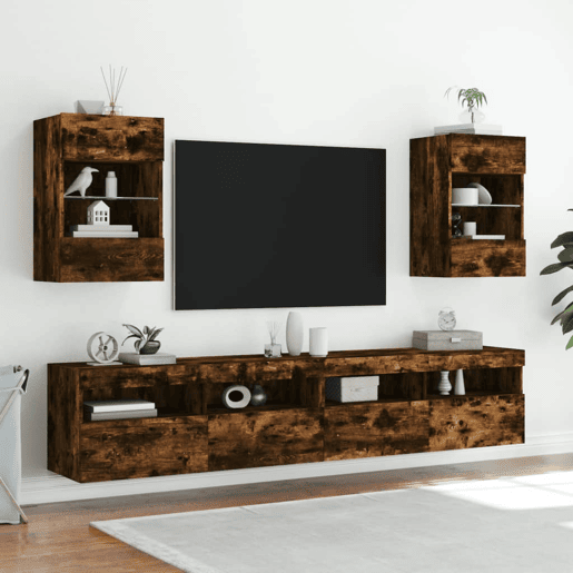 Móvel de parede p TV - Armário de TV c luzes LED 40x30x60,5cm carvalho fumado