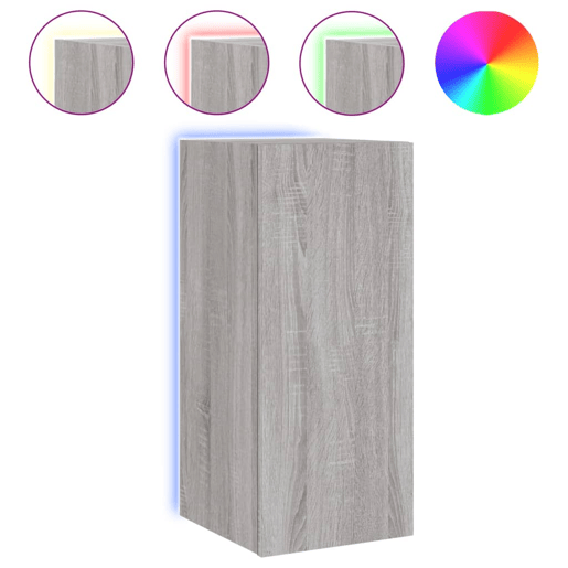 Móvel de parede p TV - Armário de TV c luzes LED 30,5x35x70cm cinzento sonoma