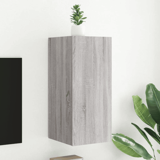 Móvel de parede p TV - Armário de TV c luzes LED 30,5x35x70cm cinzento sonoma
