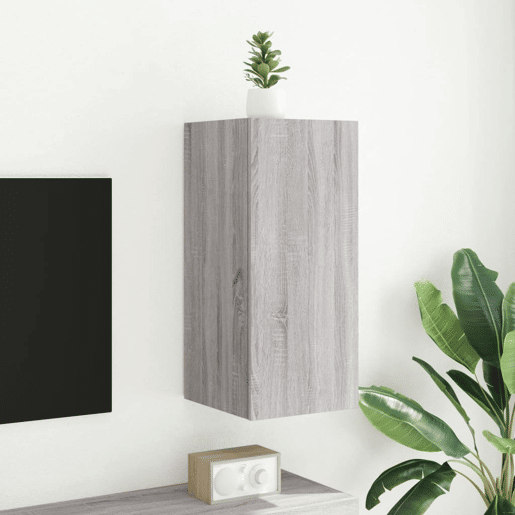 Móvel de parede p TV - Armário de TV c luzes LED 30,5x35x70cm cinzento sonoma