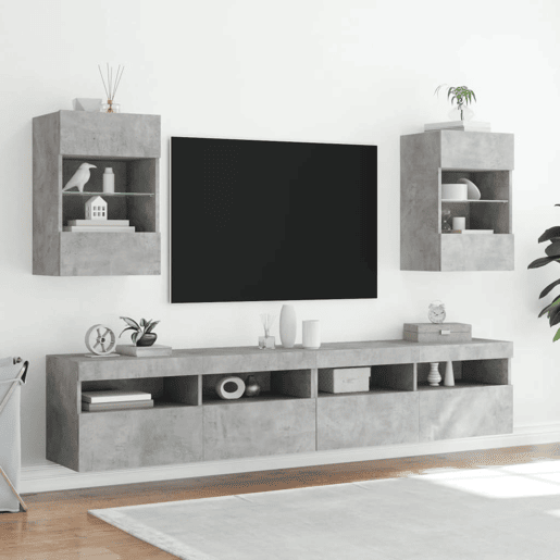 Móvel de parede p TV - Armário de TV c luzes LED 40x30x60,5 cm cinza cimento