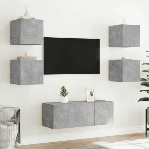 Móvel de parede p TV - Armário de TV c luzes LED 30,5x35x30 cm cinza cimento