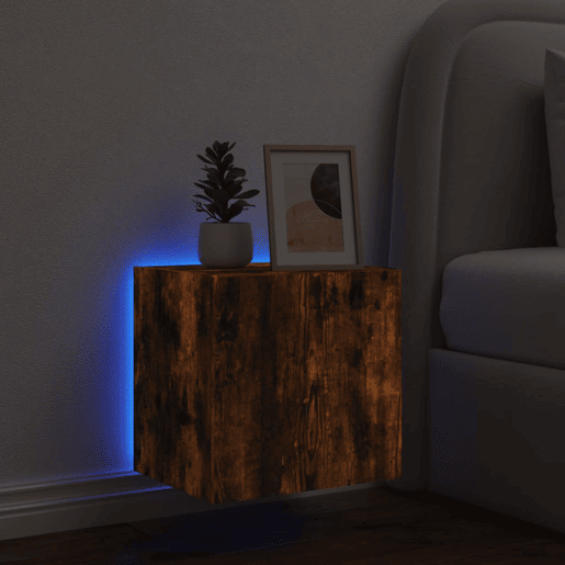 Móvel de parede p TV - Armário de TV c luzes LED 40,5x35x40cm carvalho fumado