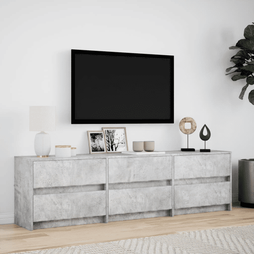 Móvel de TV - Modulo de TV - Armário de TV com luzes LED derivados de madeira cinzento cimento