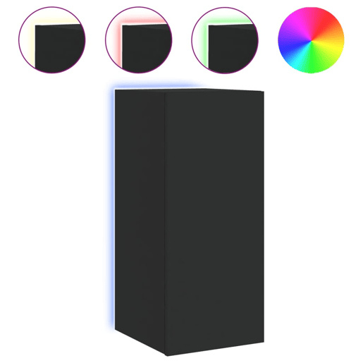 Móvel de parede para TV - Armário de TV com luzes LED 30,5x35x70 cm preto