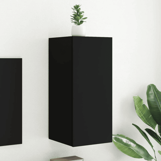 Móvel de parede para TV - Armário de TV com luzes LED 30,5x35x70 cm preto
