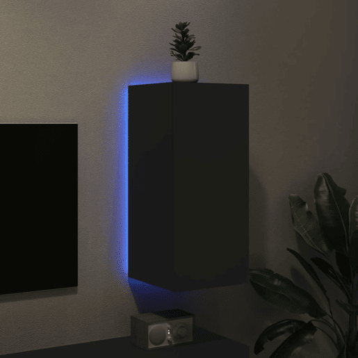 Móvel de parede para TV - Armário de TV com luzes LED 30,5x35x70 cm preto