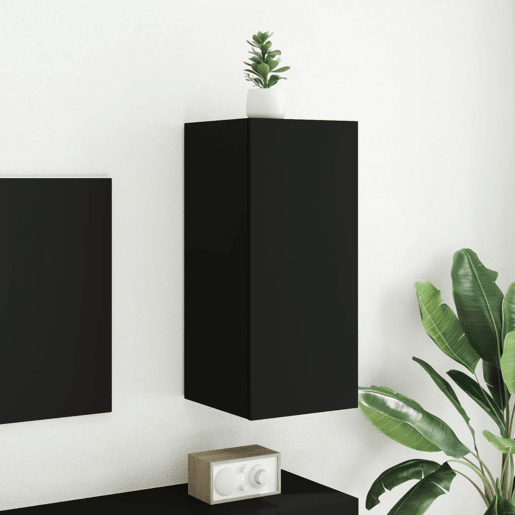 Móvel de parede para TV - Armário de TV com luzes LED 30,5x35x70 cm preto
