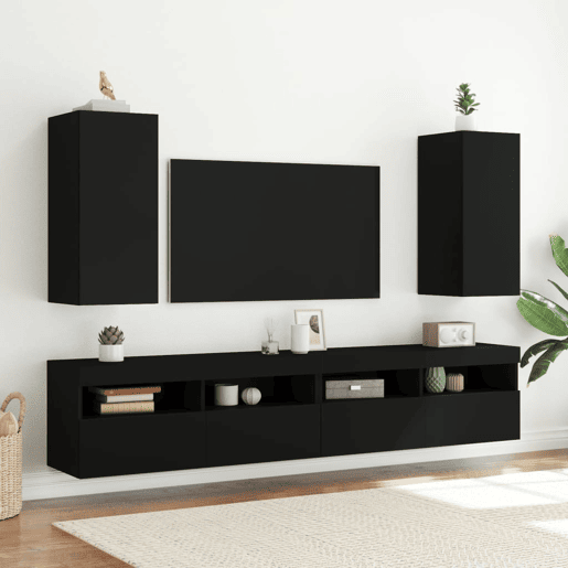 Móvel de parede para TV - Armário de TV com luzes LED 30,5x35x70 cm preto