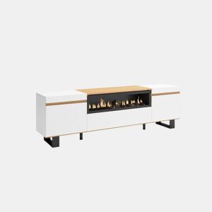 Mueble TV Kavos Up con chimenea Blanco - Roble Nude 203 x 57 x 34,6 cm
