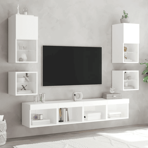 Móvel de parede para TV - Armário de TV com luzes LED 30x28,5x30 cm branco