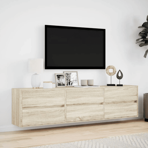 Móvel de parede p TV - Armário de TV c luzes LED 180x31x45 cm carvalho sonoma