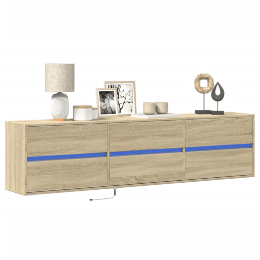 Móvel de parede p TV - Armário de TV c luzes LED 180x31x45 cm carvalho sonoma