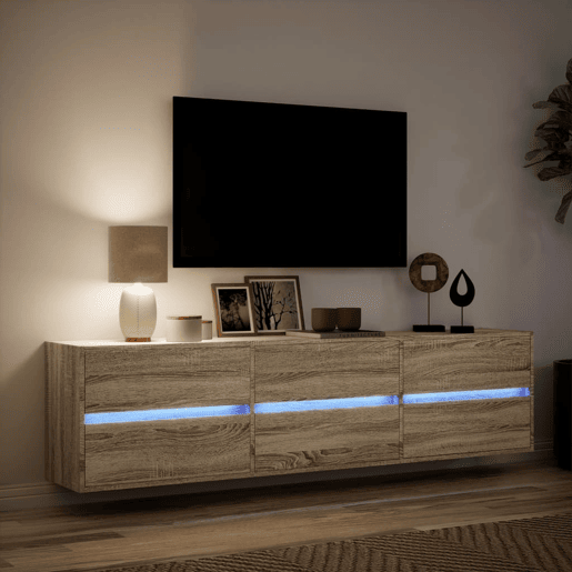 Móvel de parede p TV - Armário de TV c luzes LED 180x31x45 cm carvalho sonoma