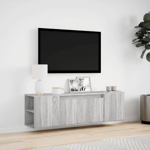Móvel de parede p TV - Armário de TV cluzes LED 135x31x39,5cm cinzento sonoma