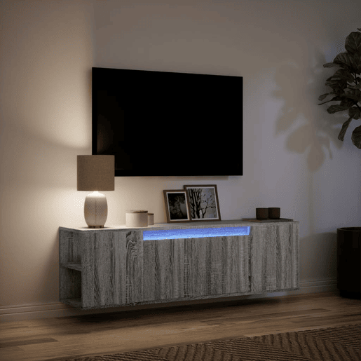 Móvel de parede p TV - Armário de TV cluzes LED 135x31x39,5cm cinzento sonoma